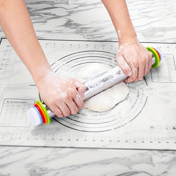 1 pieza de rodillo ajustable con 4 discos extraíbles para hacer pizza, galletas, gominolas, pasteles, pasta y más productos de panadería - Rodillo de masa antiadherente para un uso fácil