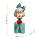 Figura Contemporánea de Resina de Chica del Café – Decoración Artística con Símbolo de Paz, Diseño Pintado a Mano con Orejas de Conejo y Gafas, Perfecta para Decoración de Hogar u Oficina