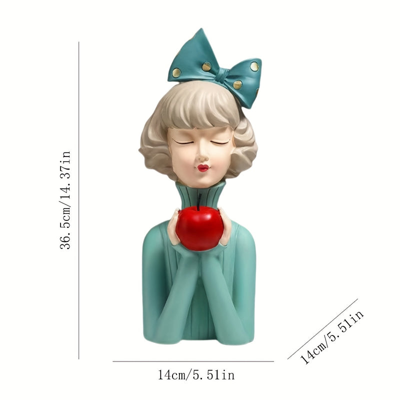 Figura Contemporánea de Resina de Chica del Café – Decoración Artística con Símbolo de Paz, Diseño Pintado a Mano con Orejas de Conejo y Gafas, Perfecta para Decoración de Hogar u Oficina