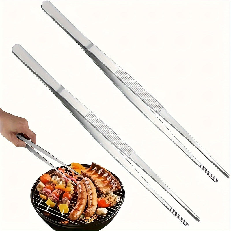 Juego de pinzas de acero inoxidable para alimentos, 2 piezas, pinzas de cocina de precisión para cocinar, accesorios para BBQ, herramientas para buffet y restaurante, utensilios culinarios - 25.4 cm