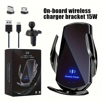 cargador sin varillas para coche de 15W con soporte para ventilación, giratorio vertical y horizontal a 360°, soporte estable para teléfono, incluye 2 cabezales magnéticos, compatible con todos los modelos móviles como Apple, Xiaomi, etc