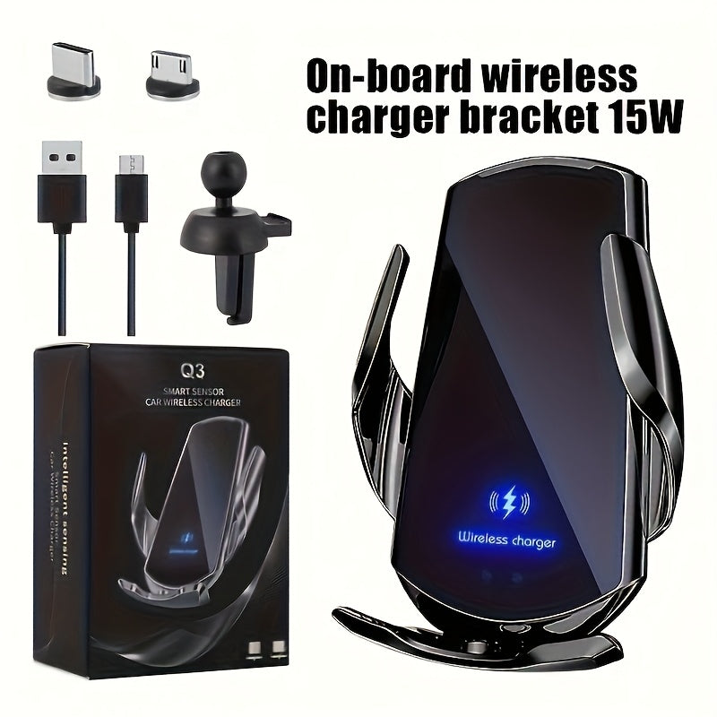 cargador sin varillas para coche de 15W con soporte para ventilación, giratorio vertical y horizontal a 360°, soporte estable para teléfono, incluye 2 cabezales magnéticos, compatible con todos los modelos móviles como Apple, Xiaomi, etc