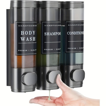 Dispensador de Champú, Acondicionador y Gel de Baño 3 en 1 para Pared - Calidad Premium, Instalación Sin Taladro, Plástico Libre de Ftalatos, Gran Capacidad, Ideal para Baños de Hogar e Hoteles | Accesorio Moderno para Baño, Dispensador Duradero
