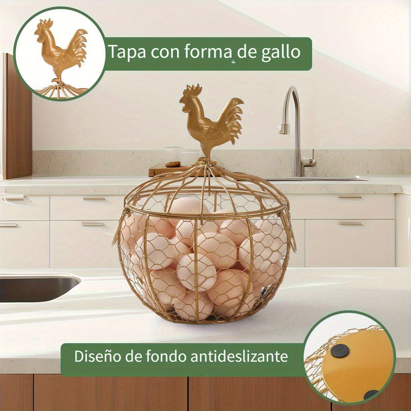 Cesta para huevos de gran capacidad, ideal para almacenar aproximadamente 30 huevos y patos en la cocina. Cuenta con malla metálica, asa para transportar y es fácil de limpiar. Perfecta para granjas y cocinas.