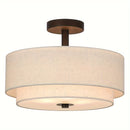 3 luces de montaje semi empotrado, luminaria de techo cercana con pantalla de tela, latón dorado retro, luz de tambor semi empotrado de 15.7 pulgadas para dormitorio y sala de estar