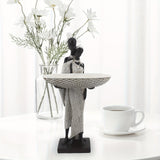 Estatua de Pareja Africana Vintage Dorada - Figura de Arte Tribal con Bandeja de Almacenamiento para Llaves para Decoración del Hogar, Perfecta para Sala de Estar, Estantería y Mesa, Regalo Ideal de Inauguración para Mujeres, Lo Mejor para Navidad