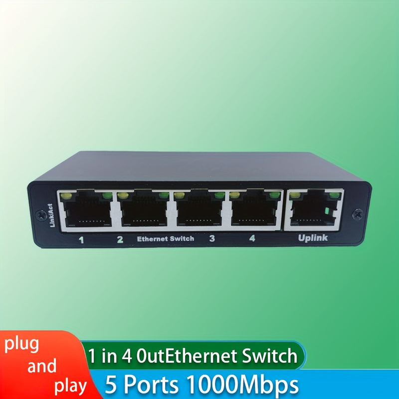 Conmutador de red gigabit de 4 puertos - Plug & Play, transmisión estable, carcasa metálica compacta, alimentado por USB con aplicación de hogar inteligente, negro para hogar y pequeñas empresas, conmutadores de red para hogar, conectividad de oficina, d