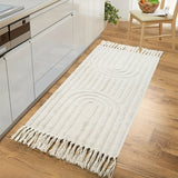 Alfombra de área con diseño bohemio de arcoíris y flecos - Lavable a máquina, antideslizante, tapete de poliéster ideal para sala, entrada, dormitorio - Alfombra geométrica para interior/exterior, cocina, pasillo, porche, lavandería