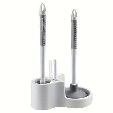 Juego de cepillo para inodoro 4-en-1 con soporte - Kit de limpieza de baño montado en la pared con mango largo extraíble que incluye cepillos para inodoros, baldosas, agentes de lechada y limpieza flexible, suministros de limpieza de baños