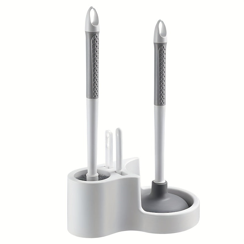 Juego de cepillo para inodoro 4-en-1 con soporte - Kit de limpieza de baño montado en la pared con mango largo extraíble que incluye cepillos para inodoros, baldosas, agentes de lechada y limpieza flexible, suministros de limpieza de baños