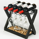 Soporte de vino de hierro con grano de madera negra y soporte de vidrio - Elegante exhibidor de botellas de vino y copas para almacenamiento de vino tinto, organizador de encimera, regalo para amantes del vino, decoración de vino