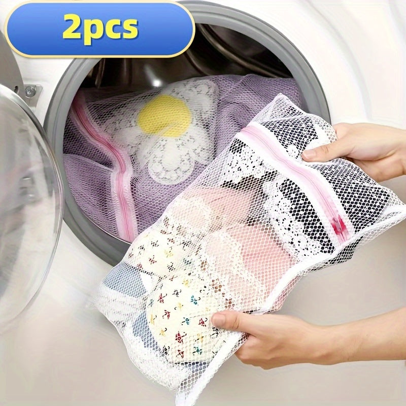 Juego de 2 bolsas para lavandería, bolsa de malla gruesa, bolsa protectora para lavado, bolsa de poliéster con cierre, ideal para ropa, viajes, camisas, brasieres, calcetines, ropa interior, protección en lavadora