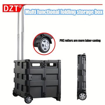 Carrito de almacenamiento plegable DZT ultra delgado con mango telescópico, organizador de gran capacidad para el hogar, jardín, oficina y escuela - Negro, material PP resistente, diseño apilable