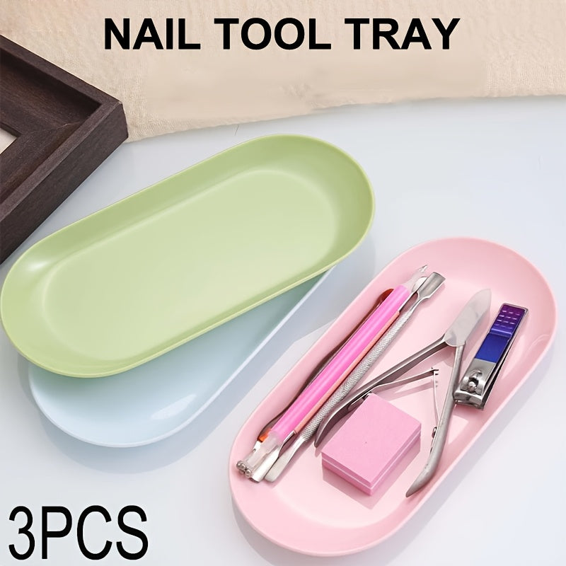 3 piezas de bandeja de plástico para arte de uñas, bandeja de almacenamiento de herramientas de manicura, bandeja organizadora de maquillaje para cuidado de uñas, soporte de pinzas, herramientas de bandeja de uñas falsas