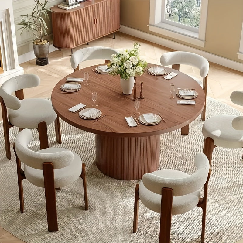 1pc Mesa Redonda de 47 Pulgadas, Base de Madera Estilo Moderno Granja para Cocina o Sala, Apta para 4 Personas, Color Nogal