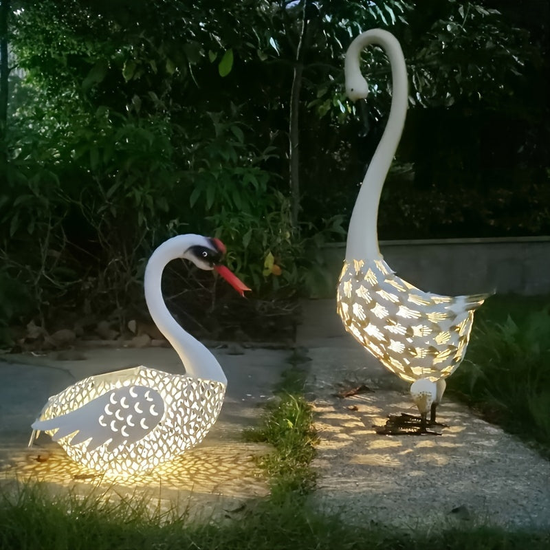 1pc Estatuas de Cisne Solar con Pátina, Decoración de Jardín en Metal para Patos y Garzas, Esculturas de Aves para Exterior, Adorno de Fiestas, Decoración para Hogar, Oficinas o Temáticas Navideñas