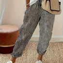 Pantalones Holgados Estampados De Rayas, Pantalones Informales De Cintura Elástica Para El Día A Día, Ropa De Mujer