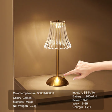 1pc Lámpara de Mesa Metálica Elegante con Control Táctil y Batería Recargable USB - Iluminación Ambiental Ajustable, Acabado en Latón Pulido para Sala de Estar, Dormitorio, Estudio, Comedor y Bar, Lámpara de Mesa Recargable