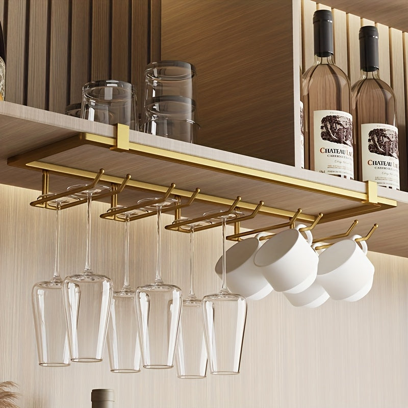 1 pieza de soporte para botellas colgante dorado y blanco en metal, organizador sin taladros para vinos, diseño ahorrador de espacio, ideal para cocinas modernas