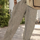 Pantalones Holgados Estampados De Rayas, Pantalones Informales De Cintura Elástica Para El Día A Día, Ropa De Mujer