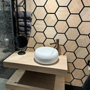 Paneles Acústicos Hexagonales Modernos en Fieltro Negro - Decoración de Pared y Techo Insonorizante de Roble Natural para Estudios de Grabación y Cines Caseros