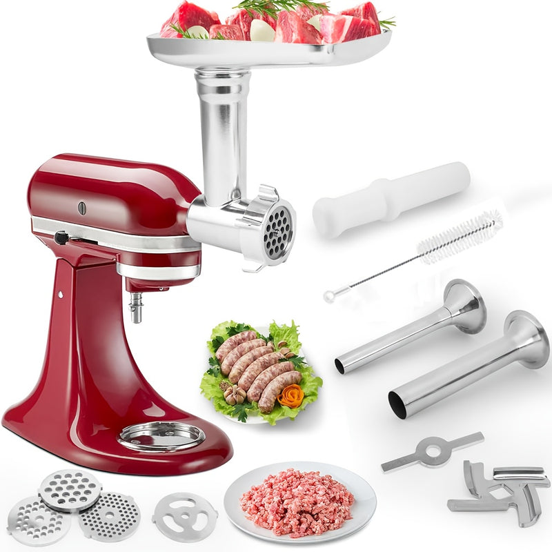 Accesorios de molino de alimentos de metal para batidoras Kitchen Aid, molino de carne, rellenador de salchichas, alfombrilla deslizante, juego de 17/20 piezas para accesorios de molino de carne (sin máquina/batidora)