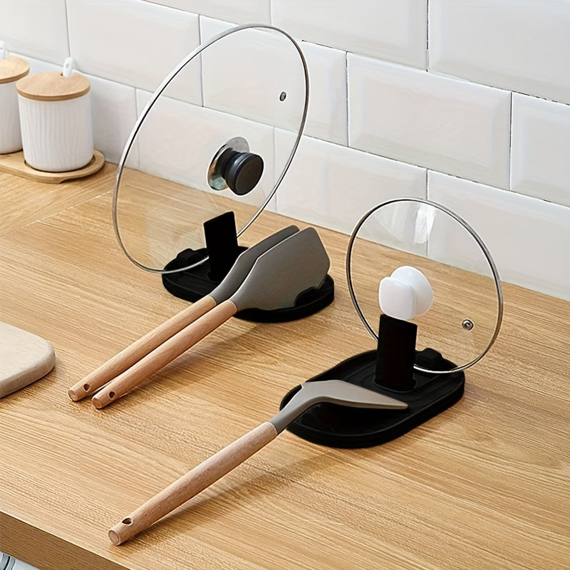 1pc Estante de Almacenamiento de Cocina Moderno de Plástico con Bandeja de Drenaje, Soporte para Tapas de Ollas, Descanso para Cucharas y Organizador de Utensilios para la Organización del Hogar, Organizadores y Almacenamiento de Cocina