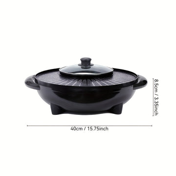 Versátil 2-en-1 Olla Eléctrica y Sartén para Parrilla - Sin Humo, Antiadherente de Aluminio, Bandeja para Barbacoa y Horneado de Doble Propósito, Enchufe US de 110-130V para Cocinar en Casa