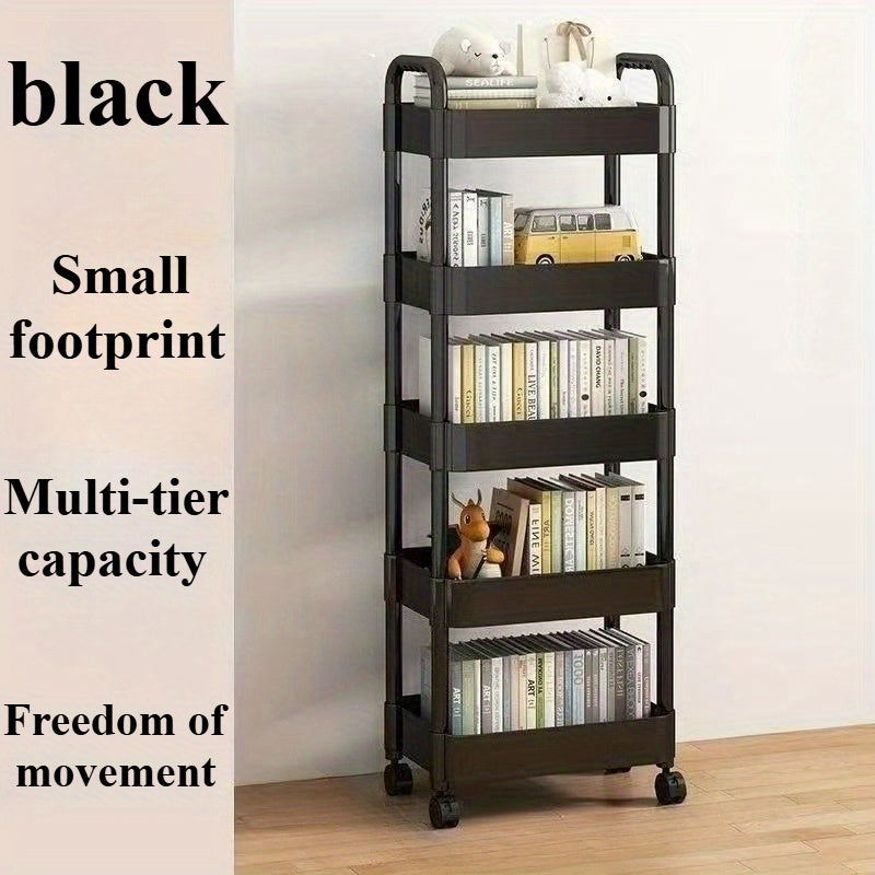 Carro de almacenamiento rodante de 3/4/5 niveles con ruedas - Organizador de plástico resistente para ropa interior, calcetines y accesorios, carro de utilidad negro multiusos para dormitorio, cocina, camping | Diseño reforzado, ensamblaje fácil, no requ