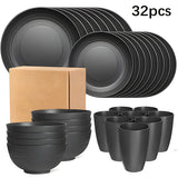 Juego de vajilla de plástico de 4/16/32 piezas para cocina, incluye platos para comida, platos para postre, tazones y tazas, ideal para uso en casa y restaurante, vajilla irrompible para viajes, camping y fiestas al aire libre