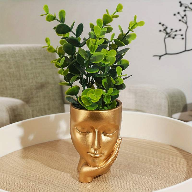 Maceta de Flor de Resina Pensador Dorado - Decoración Única para Jardinería Interior y Exterior en Hogar y Oficina, No Necesita Electricidad, Material de Resina Duradero, Versátil para Varios Tipos de Habitaciones