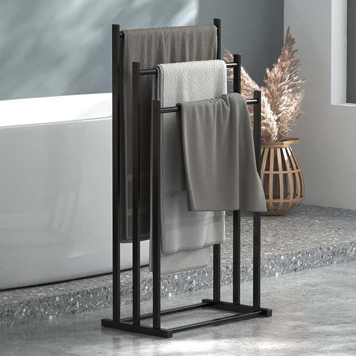 1 pieza, perchero moderno de 3 niveles independiente - Soporte resistente para toallas de baño y piscina, organizador multifuncional que ahorra espacio, para uso en interiores o exteriores, sin necesidad de instalación