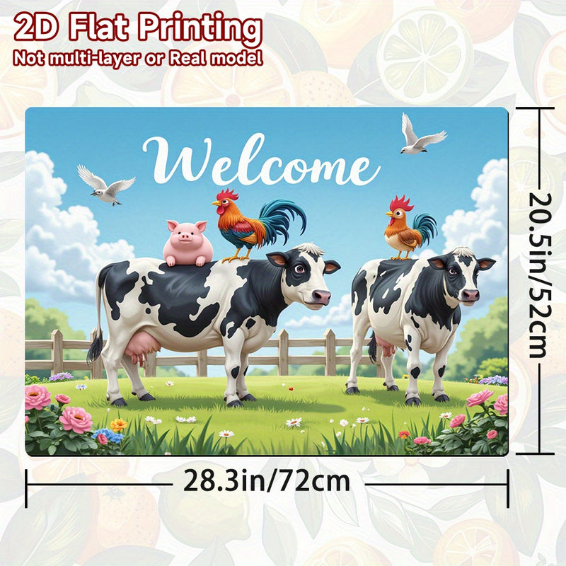 1 pieza, cojín de protección para estufa de impresión plana 2D, accesorio de cocina elegante para el hogar, tema de vacas, cerdos y pollos, patrón, poliéster, para estufa y superficies planas - Duradero, fácil de limpiar