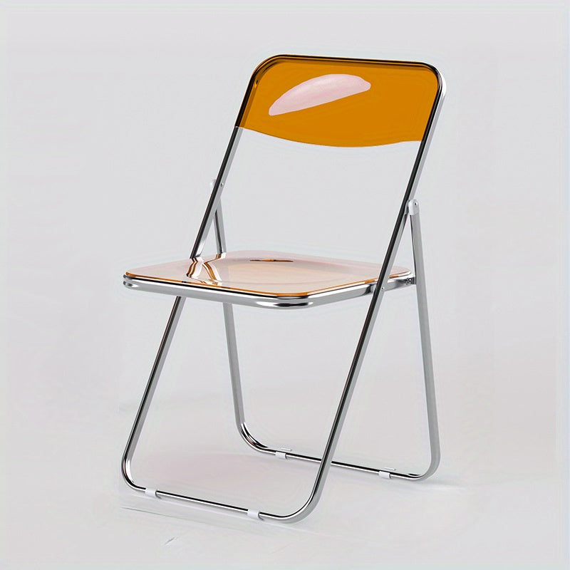 Silla Plegable de Acrílico y Metal con Diseño de Espalda Cruzada - Estilo Moderno Minimalista Transparente y Naranja, Ligera y Duradera para Comedor en Casa, Tiendas Minoristas, Cafeterías - Fácil de Limpiar