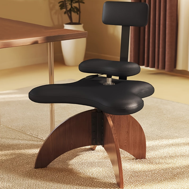 Silla de oficina de 1 pieza con altura ajustable y soporte lumbar ergonómico - Marco de metal, base de madera de corcho, forro negro, ideal para uso en casa y oficina, opción de asiento versátil | Silla de oficina moderna | Altura ajustable del asiento