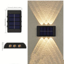 Juego de 3 luces solares para pared con 6 LED, luces exteriores para uso doméstico, pequeñas luces externas clase IP44, decoración de iluminación estilo nórdico para jardín y porche del hogar (blanco/blanco cálido)