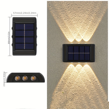 Juego de 3 luces solares para pared con 6 LED, luces exteriores para uso doméstico, pequeñas luces externas clase IP44, decoración de iluminación estilo nórdico para jardín y porche del hogar (blanco/blanco cálido)