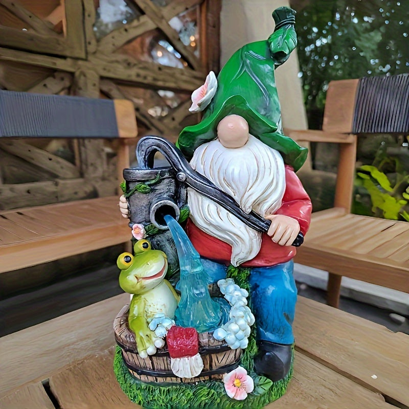 Estatua de gnomo de jardín solar con baño de rana, decoración de exterior de resina, control de sensor de luz, batería de níquel de energía solar, 600 mAh, sin control remoto, para decoración de balcón, césped y patio.