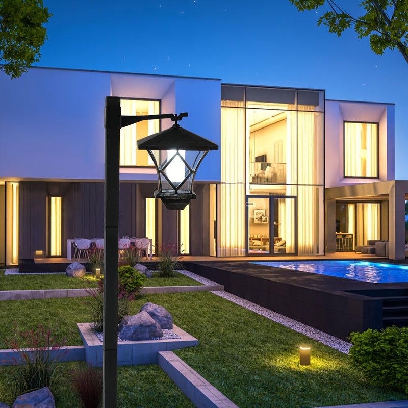 Luces solares LED para jardín exterior - con poste de 1.5 m, sensor automático de encendido/apagado, luces solares para caminos, patio, entrada - iluminación de paisaje eficiente, fácil instalación, diseño clásico, decorativas, plástico duradero, resiste