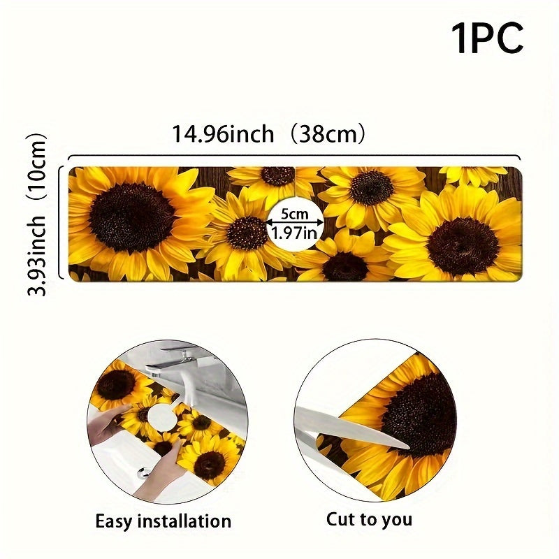 Tapete de fregadero de cocina de secado rápido con estampado de girasol - Poliéster duradero, diseño floral amarillo y negro, ideal para baño, oficina y decoración del hogar, tapete de baño | Tapete decorativo de fregadero | Tapete de poliéster