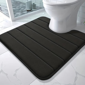 Tapete de baño en forma de U de esponja de memoria, negro, antideslizante y absorbente de agua, tapete de baño suave y lavable, decoración de baño, accesorio de baño