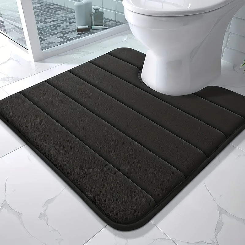 Tapete de baño en forma de U de esponja de memoria, negro, antideslizante y absorbente de agua, tapete de baño suave y lavable, decoración de baño, accesorio de baño