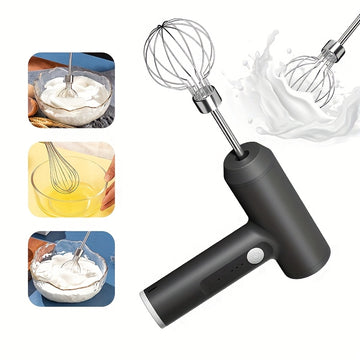 Batidora de mano inalámbrica recargable por USB, 3 velocidades, batidor de acero inoxidable con mango ergonómico, ideal para mezclar, batir y revolver, perfecta para uso en la cocina del hogar, batidor de huevos
