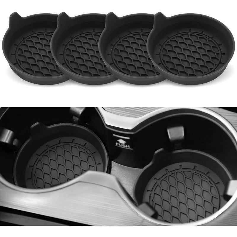 Juego de 2 soportes de taza de coche, hechos de silicona, diseñados para adaptarse universalmente y prevenir resbalones, adecuados para hombres y mujeres, disponibles en negro.