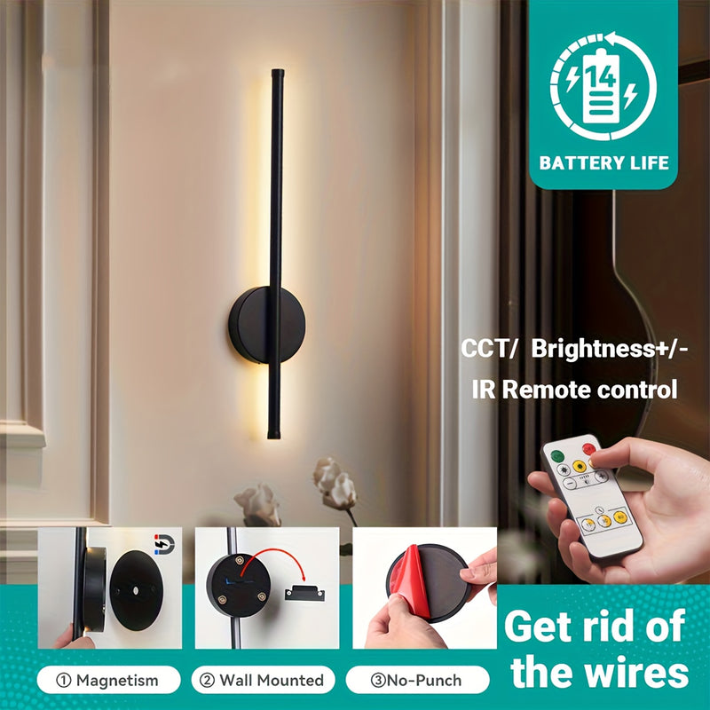 Lámpara de pared recargable tipo C de 50 cm, negra, con control remoto, regulable, función de apagado automático, montaje magnético, ideal para dormitorios, estudios, salas de estar y escaleras, fácil instalación