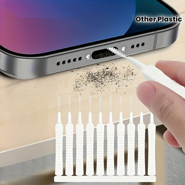 Juego versátil de 10 herramientas de limpieza ultradelgadas, para puertos de carga, bocinas, teléfonos móviles y cabezales de ducha, cepillos seguros para eliminar pelusa y residuos de electrónicos y artículos del hogar