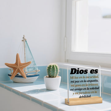 Soporte de madera de acrílico 2D con versículo bíblico en español - Regalo religioso para Navidad, cumpleaños, bautismo - Dios es mi luz en la oscuridad, paz en el dolor - Decoración inspiradora para el hogar y el escritorio