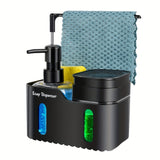 Juego de Dispensador de Jabón para Manos y Lavavajillas, Organizador 4 en 1 con Portaesponja y Portapaneles para Encimera de Cocina, Utiles Prácticos para la Cocina