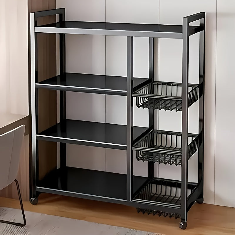 Estantería de cocina ajustable de 4 niveles con almacenamiento móvil y 3 cestas metálicas. Ideal para garajes, armarios, baños y gabinetes de pared. Regalo perfecto para inauguración de casa o organizador nuevo