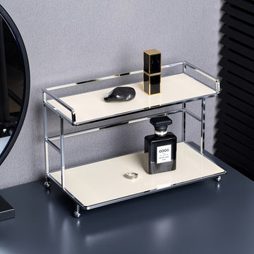 Organizador de Tocador de Estilo Nórdico de 1 Nivel en Acrílico - Elegante Expositor Negro para Mostrar Cosméticos, Perfumes y Almacenamiento de Vasos de Agua - Ideal para Baño, Sala de Estar o Decoración de Entrada